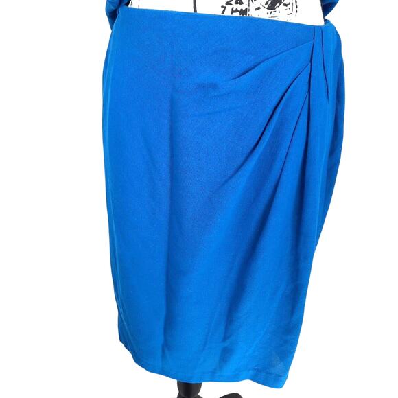 Vtg Back Button Ruched Side Pencil Skirt 2 Pc Suit Sz 10 Turquoise Office Siren - Picture 6 of 16